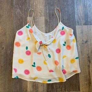 Summer Spaghetti Strap Lemon Citrus Print Crop keyhole tie Blouse